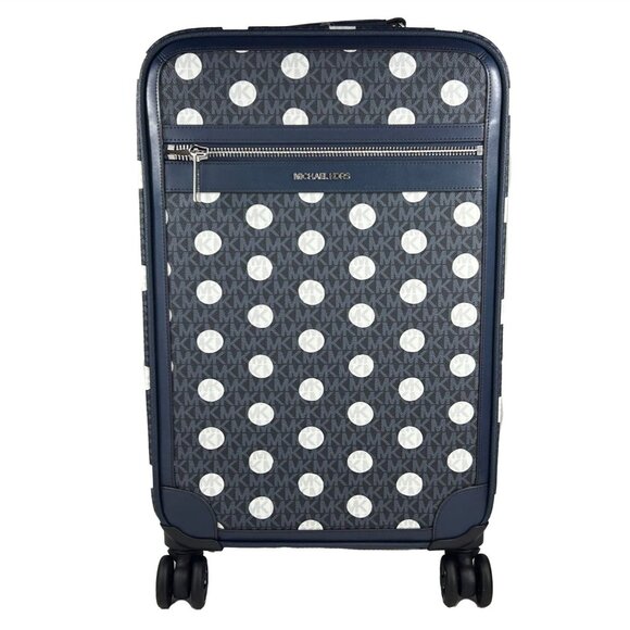 NEW Michael Kors Travel Small Trolley Rolling Suitcase Carry On Bag Navy White - Picture 1 of 7